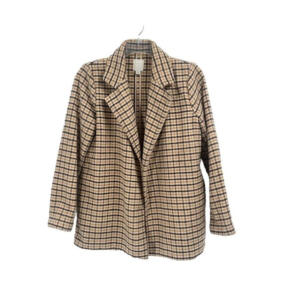 Joie Long Line Plaid Open Shacket Blazer Brown Sz Medium - Picture 1 of 6